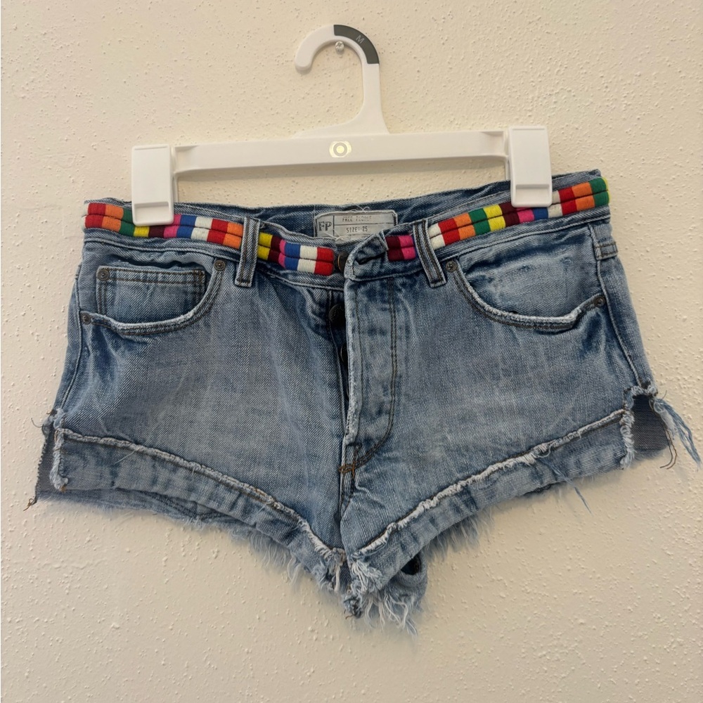 Free People Elliot Jean Shorts with Colorful Embroidery